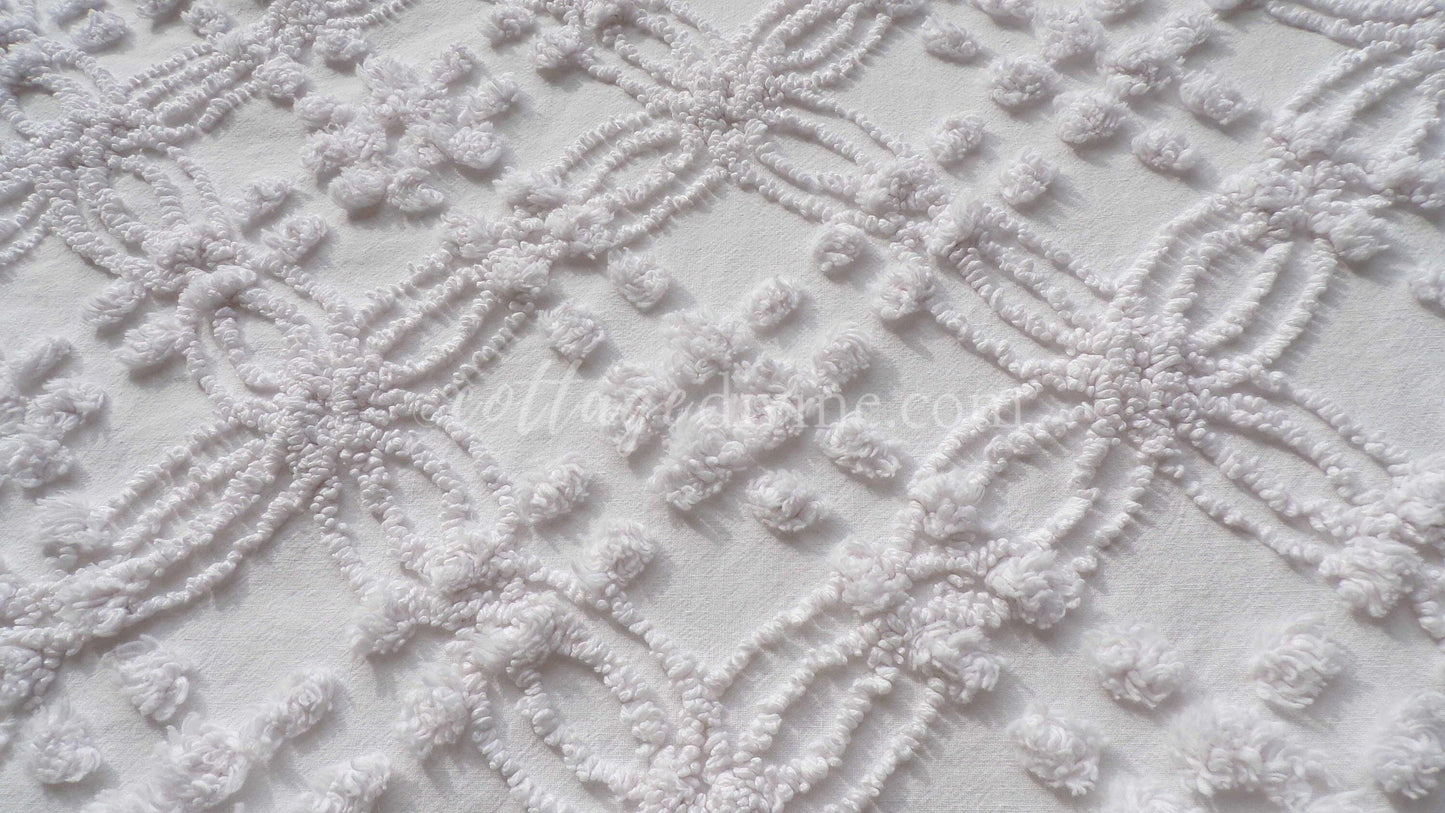 Farmhouse White Vintage Chenille Fabric Piece, 20" x 24" inches, Versatile & Neutral in Quilts and Pillows