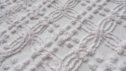 Farmhouse White Vintage Chenille Fabric Piece, 20" x 24" inches, Versatile & Neutral in Quilts and Pillows