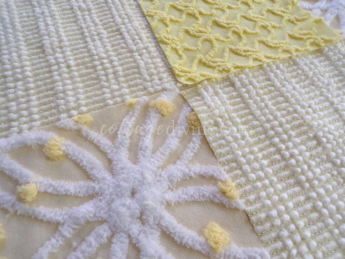 Cheerful Chenille Quilt Squares Set from Vintage Bedspread Fabric, 17 Blocks, 6" x 6" inch, Sunny Yellows