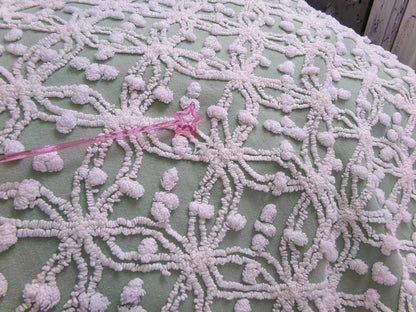 Grassy Sage Green Vintage Chenille Fabric in Wedding Ring Pop Raised Textured Design, 18" x 24" Piece Sewing & Quilt Material