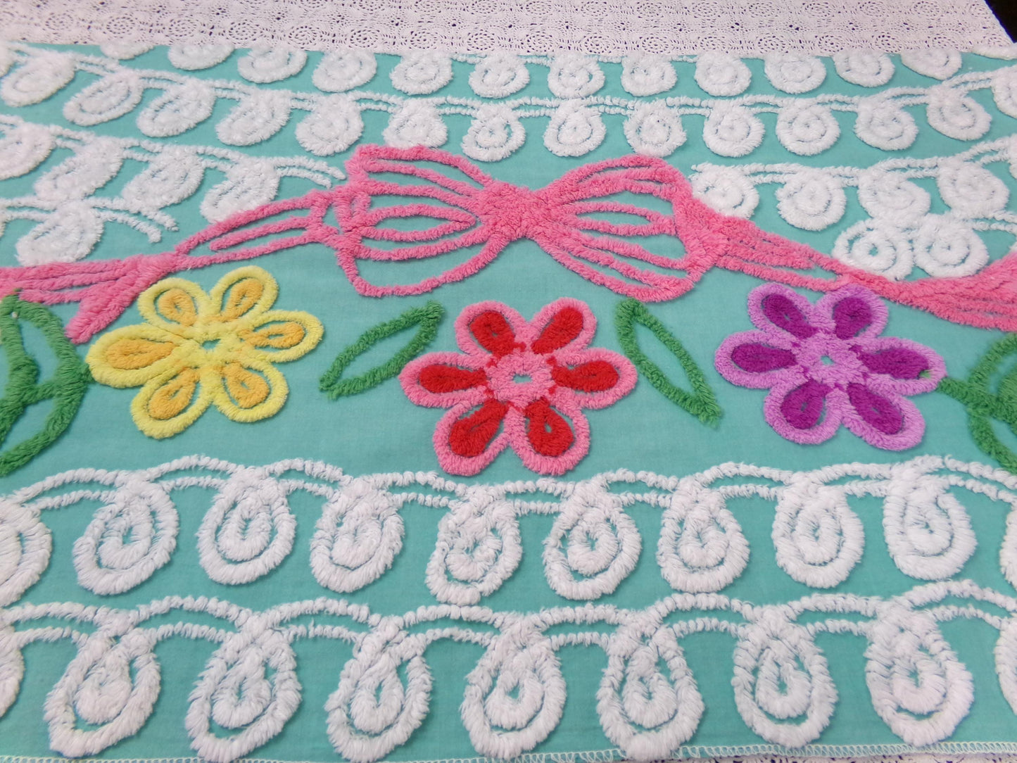 Special Jade Floral Swag Vintage Chenille Bedspread Fabric 18" x 34" Piece