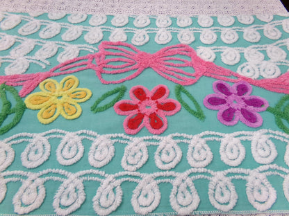 Special Jade Floral Swag Vintage Chenille Bedspread Fabric 18" x 34" Piece