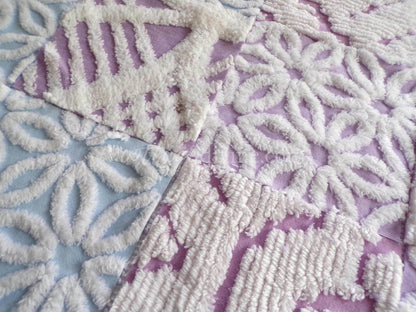 Dreamy Divine Vintage Chenille Fabric Squares Set in Lilac, Blue & White, 16 Rotary Cut Quilt Blocks, 6" x 6" inch