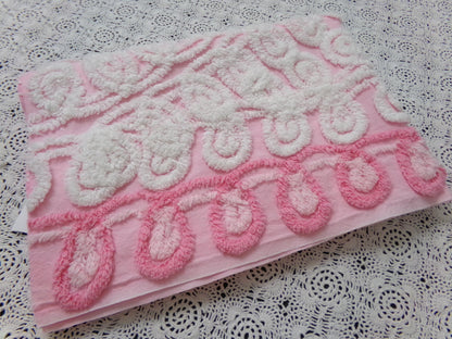 Cute Curlicues Vintage Chenille Fabric, Pink & White 16" x 23" piece
