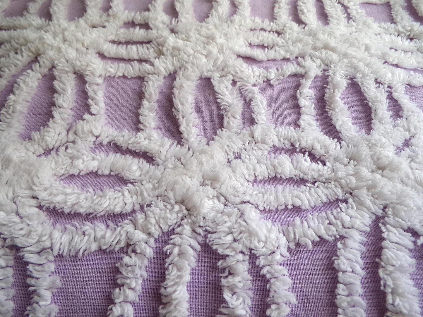 Vintage Lilac Chenille Fabric, White Spider Tufted Pattern, 18" x 24" Piece