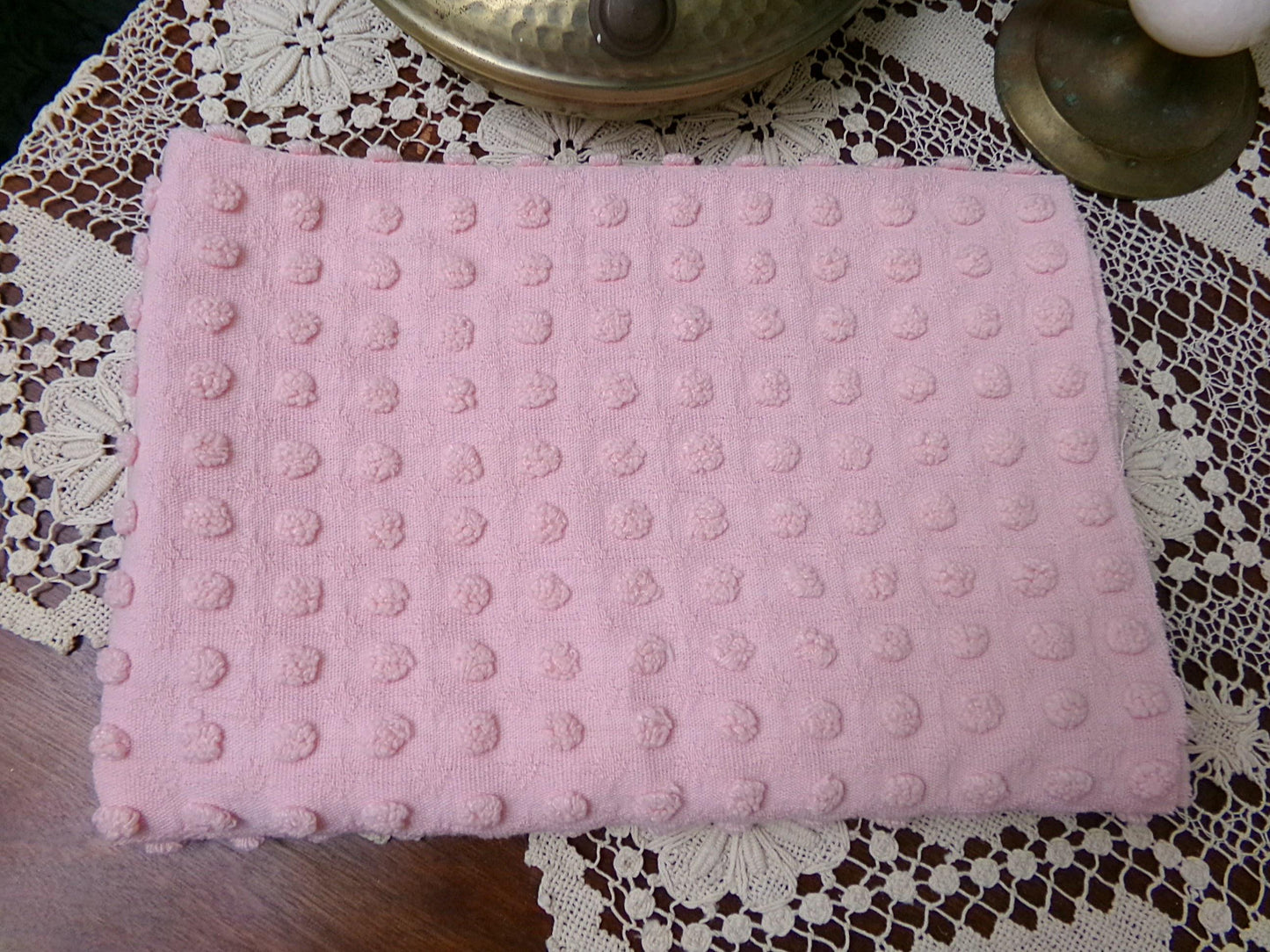 Nubby Pink Popcorns Vintage Chenille Bedspread Fabric, Textured Pop Dots 18" x 25" Piece