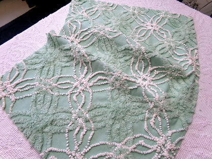 trendy jade green vintage chenille fabric: 18" x 24" piece w/ contrast spider rings for quilting, crafts