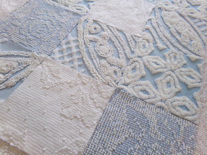 seaside serenity vintage chenille fabric squares, set of 16 blue & white 6" blocks for crafts, sewing