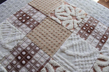 Bear Hugs Chenille Quilt Squares Set, from Vintage Bedspread Fabric, 16 Blocks, 6" x 6" inches each, Chocolate, Mocha & White