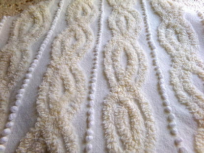 elegant infinity tuft vintage chenille fabric with little pearl pops in warm buttercream, 20" x 22" inch piece of sewing material