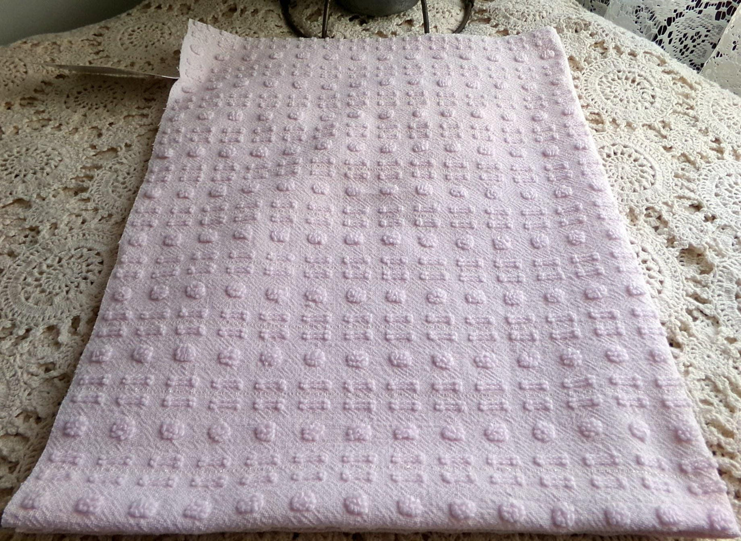 Pink Wink Vintage Chenille Fabric, Mini Dot Dash Pattern, 18" x 24" Quilt Material