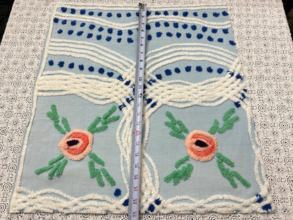 Coastal Blue Vintage Chenille Bedspread Fabric Floral 23x21" Piece