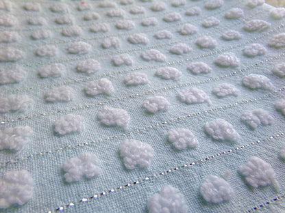 vintage chenille bedspread fabric cool aqua white pops silver lurex 18x24"