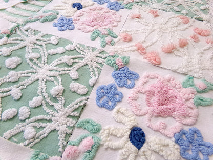 Floral Vintage Chenille Quilt Squares, Flower Medley 6" Fabric Blocks, Set of 17 for Quilting & Crafts