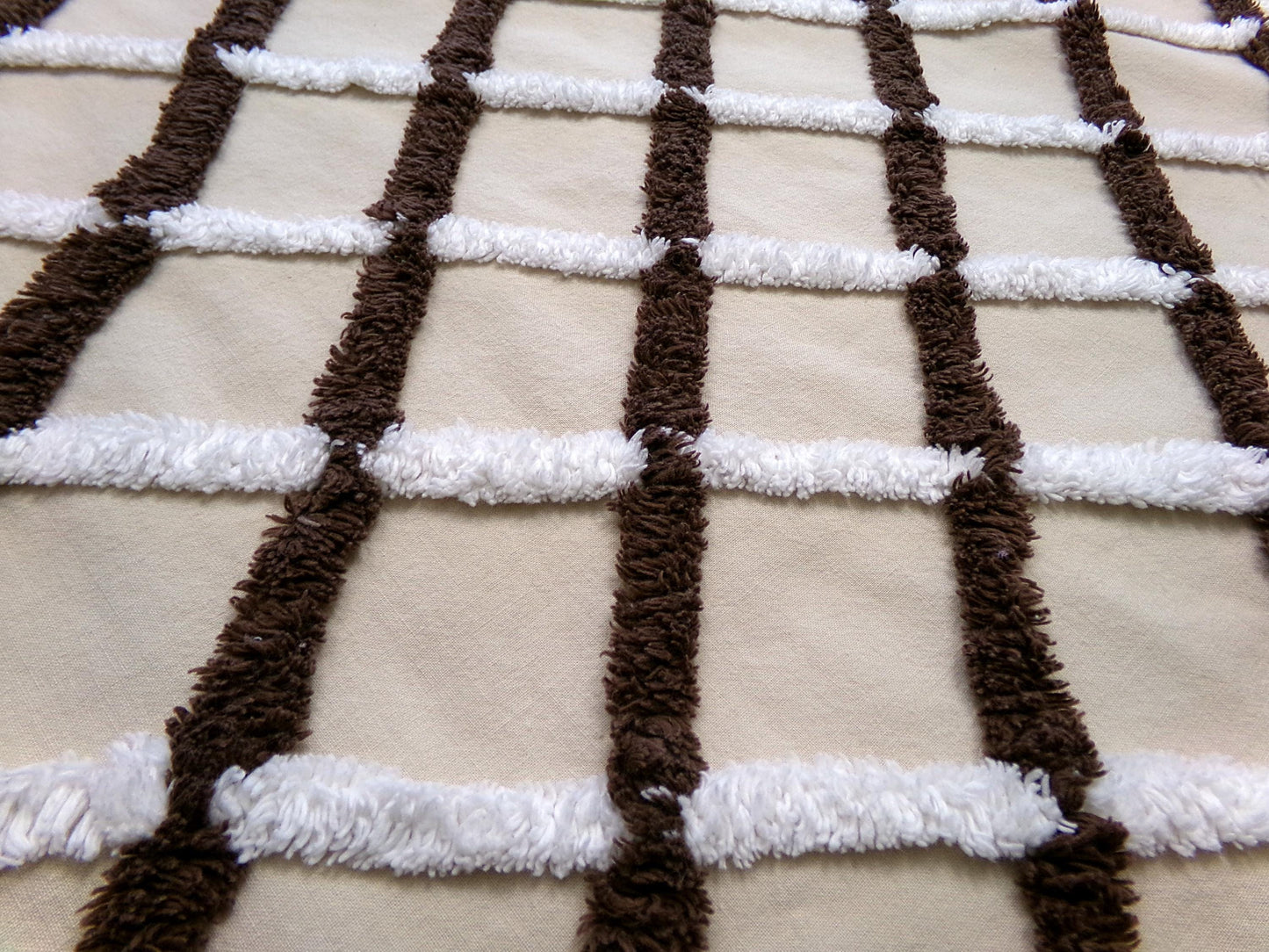 crosshatch vintage chenille fabric in mocha, chocolate brown & white, 18" x 27" piece