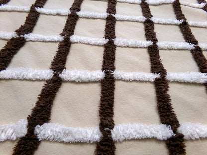 crosshatch vintage chenille fabric in mocha, chocolate brown & white, 18" x 27" piece