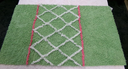 vintage apple green chenille fabric, plush terrytuft geometric design, 18" x 32" piece