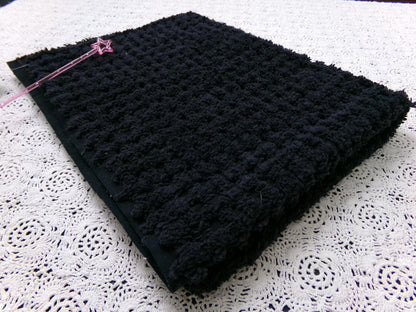 Black Vintage Chenille Fabric 18x24" Plush Waffle Grid Quilt Material