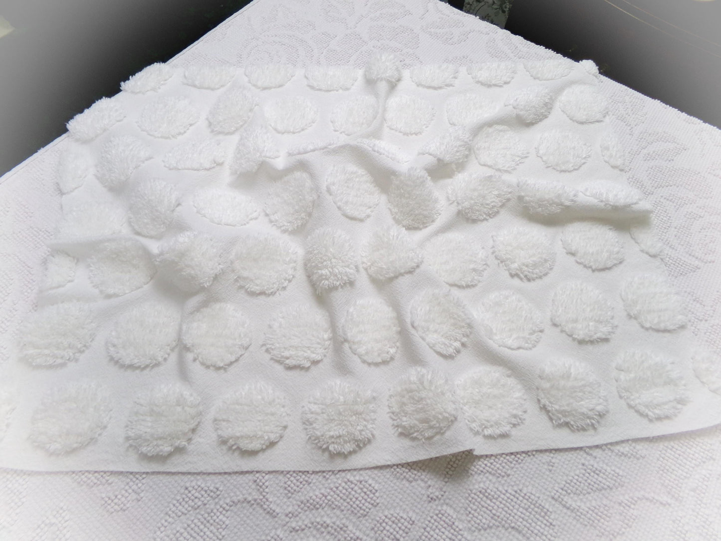 Marshmallow Puffs White Chenille Fabric Vintage Style Giant Dots 18x24"