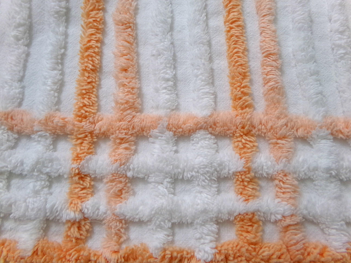 Peach & White Striped Vintage Chenille Fabric, versatile sewing craft quilt material, 18" x 25" piece