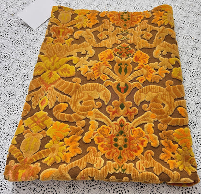 Boho Vintage Cut Velvet Fabric, Copper Brown Tapestry Style Chenille Material, 17x21" Pc