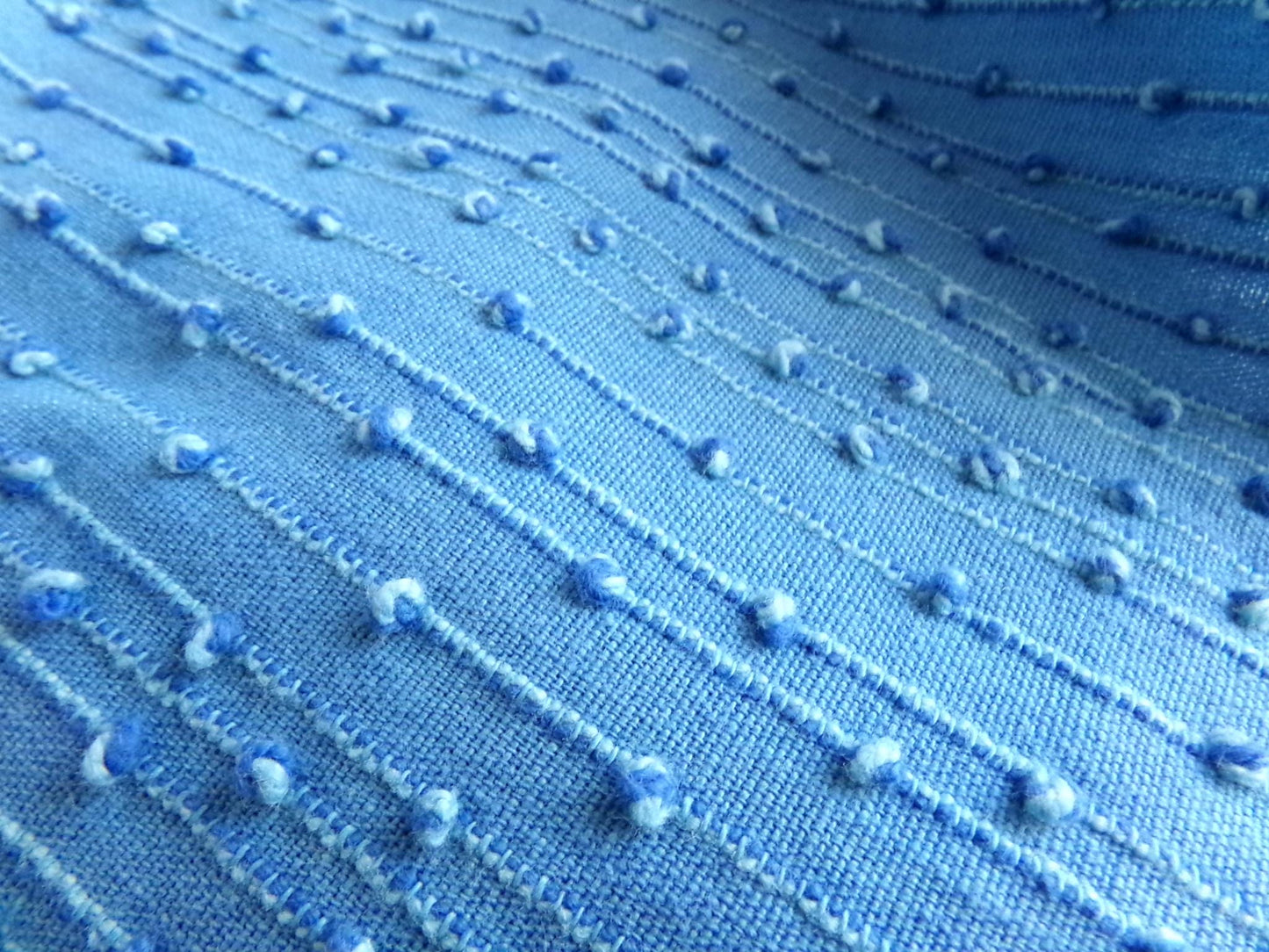 baby raindrops vintage woven chenille fabric, tiny marbleized raised blue dots, 18 x 24"