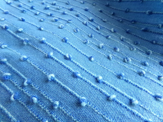 baby raindrops vintage woven chenille fabric, tiny marbleized raised blue dots, 18 x 24"
