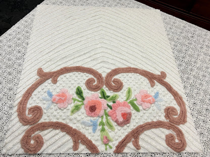 Vintage Floral Chenille Fabric, 22x24" Antique Sewing Textile