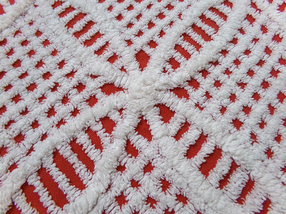 red & white vintage chenille fabric, geometric design 20" x 24" piece quilt material