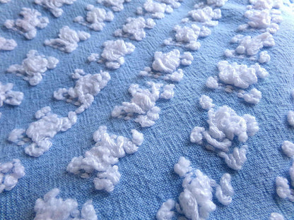 White Rosebud Vintage Chenille Fabric Piece, Beyond Beautiful Blue Rose Material for Quilts & Pillows, 24" x 20" inches