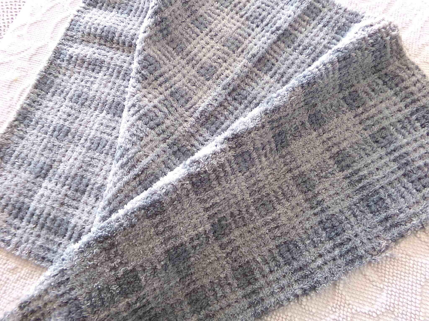 Cozy Chenille Fabric in Moody Storm Grey Plaid, Vintage Style 20" x 25" inch Piece, great for quilt fabric, crafts, stuffed toys