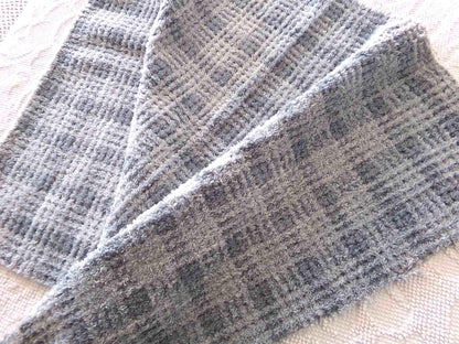 Cozy Chenille Fabric in Moody Storm Grey Plaid, Vintage Style 20" x 25" inch Piece, great for quilt fabric, crafts, stuffed toys