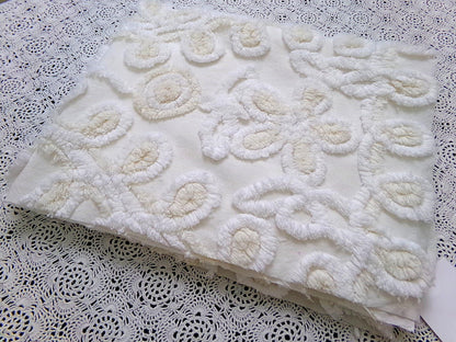 Vanilla Twist Vintage Chenille Fabric Piece 20x25" Floral Curlicue Craft Sewing Material