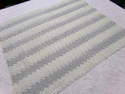 modern grey & white vintage chenille fabric, textured zig zag design, 21" x 18" unique piece of quilt material