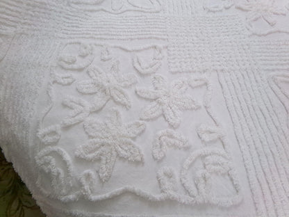 angelic lily white chenille bedspread, vintage simple cotton summer bedding, full size coverlet