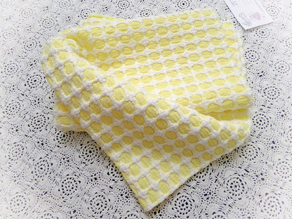 Honeycomb Cross Vintage Woven Chenille Fabric Lemon Yellow White Lady Galt 21x21"