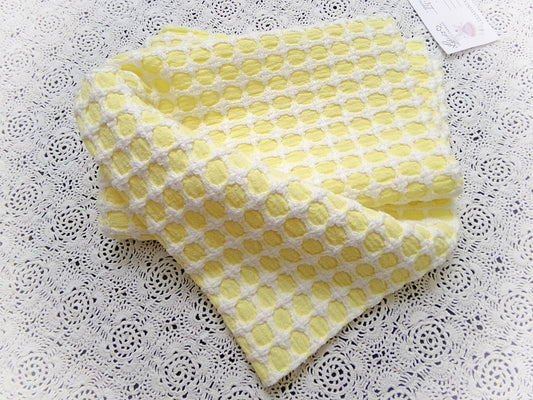Honeycomb Cross Vintage Woven Chenille Fabric Lemon Yellow White Lady Galt 21x21"