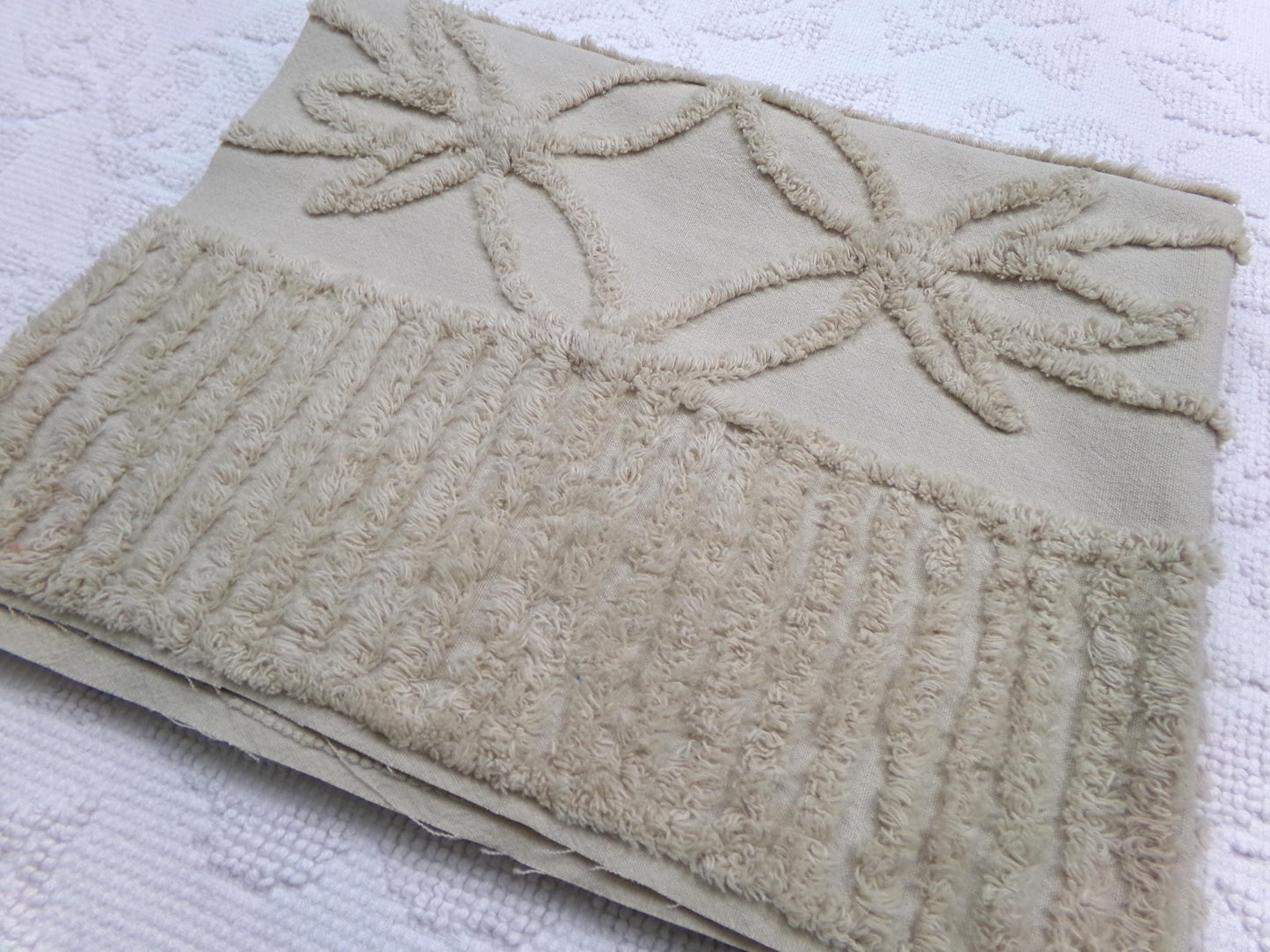 Mocha Sands Vintage Chenille Fabric, Simple Star Floral Sewing & Quilt Material 26" x 20" Piece
