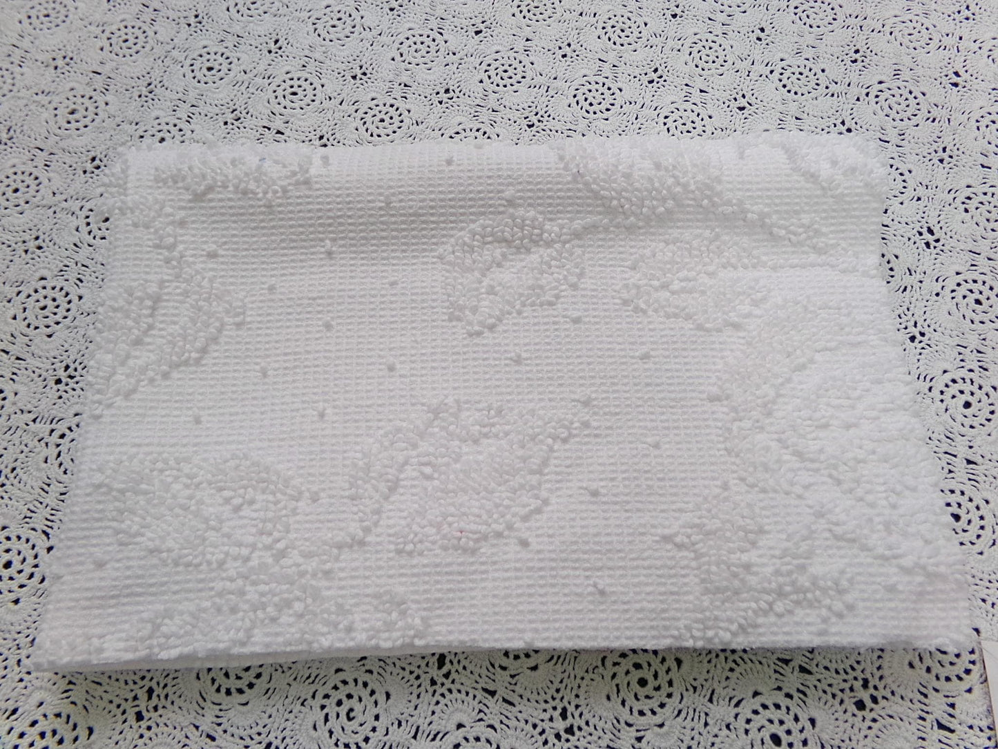 White Vintage Chenille Bedspread Fabric Hobnail Rose Dots 15x22"