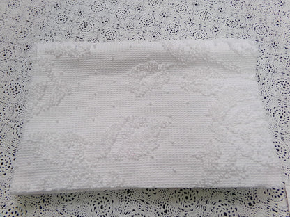 White Vintage Chenille Bedspread Fabric Hobnail Rose Dots 15x22"