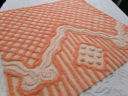 Bliss Peach Vintage Chenille Fabric, Unique Geometric Piece Sewing & Quilt Material 23" x 23"