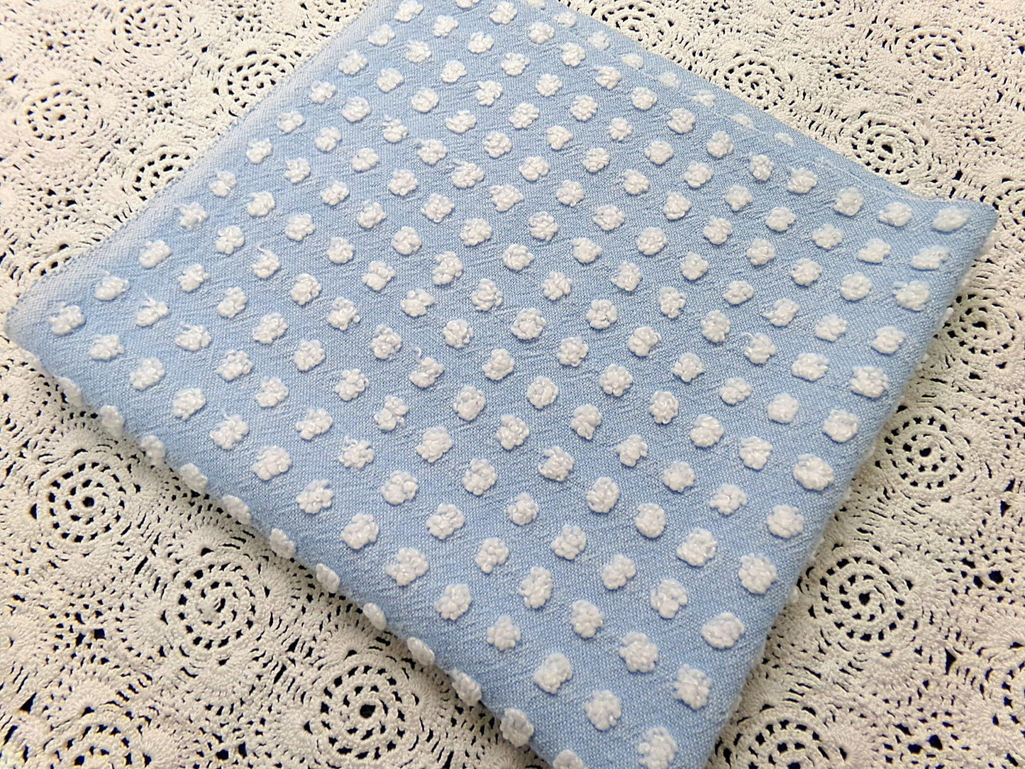 Vintage Chenille Bedspread Fabric Bubble White Pops Sky Blue 18x24" Quilt Material