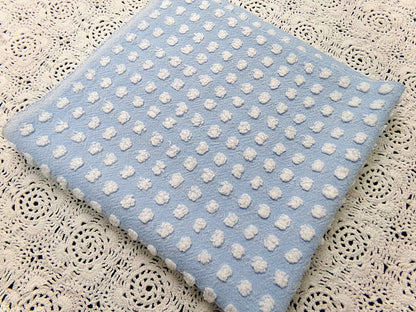 Vintage Chenille Bedspread Fabric Bubble White Pops Sky Blue 18x24" Quilt Material