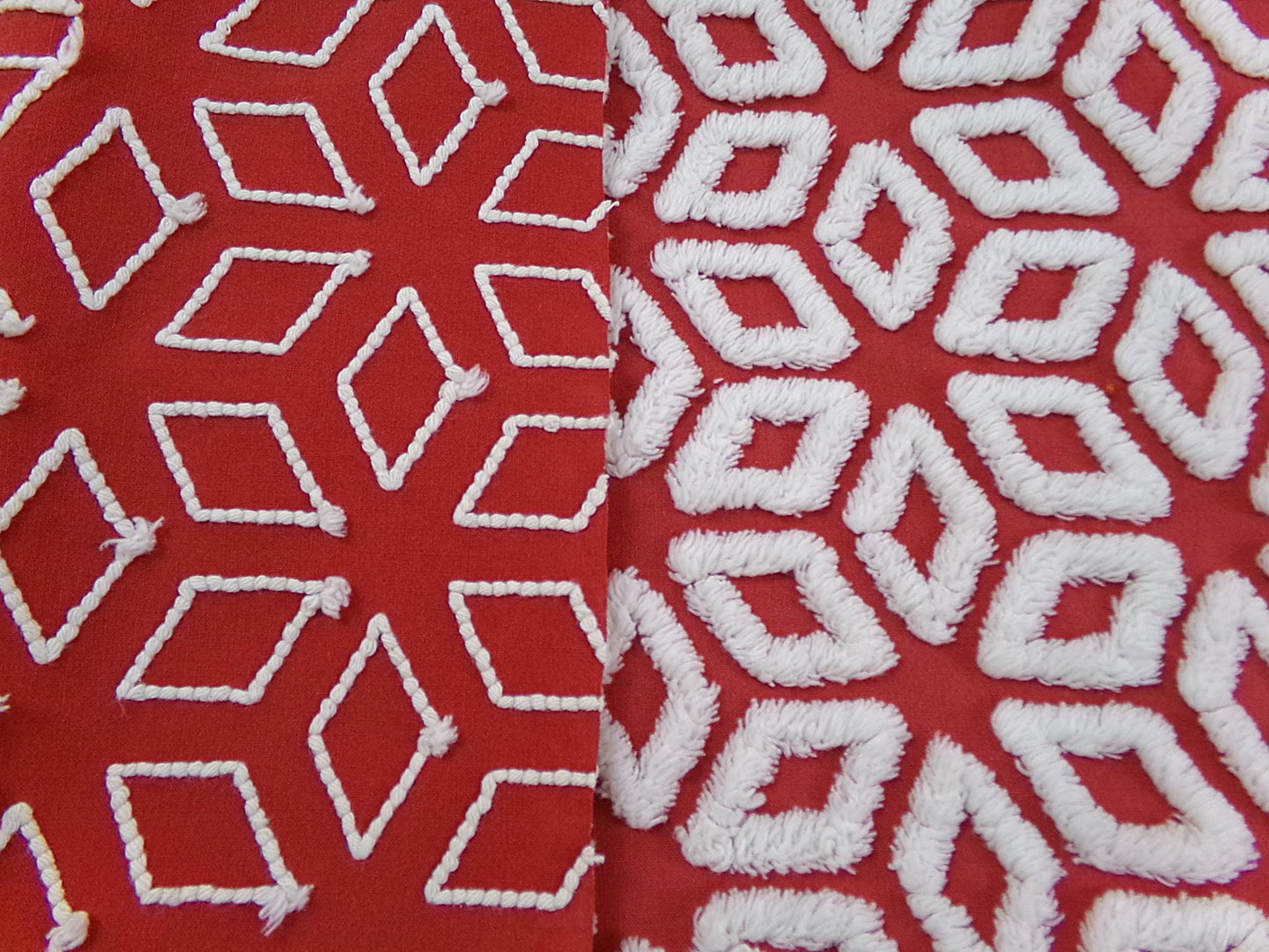 White Snowflakes Red Vintage Chenille Fabric 12x18" Piece Quilt Material