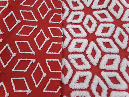 White Snowflakes Red Vintage Chenille Fabric 12x18" Piece Quilt Material