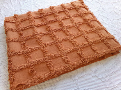 nutmeg pumpkin spice chenille fabric, 20" x 26" boho vintage style tufted squares