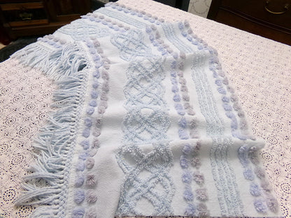 cool blue grey vintage chenille bedspread fabric boho fringe 13x36" cabin crafts