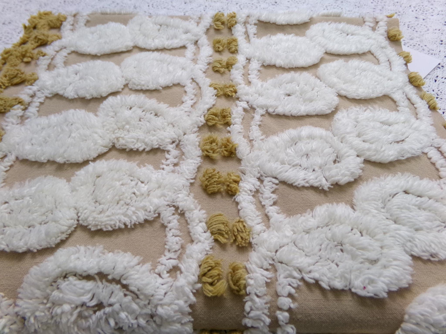 Vintage Chenille Fabric, Creamy Caramel White Dot Swirl Design 12x38" Pc