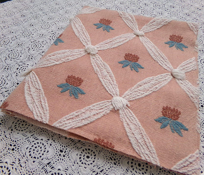 Pineapple Floral Vintage Woven Fabric Textured Chenille Button Design 23" x 20" Reversible