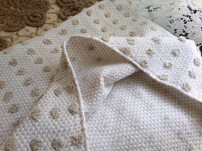 Sand Dune Vintage Chenille Fabric, Cute Dots on a Woven Sandy Brown & White Bkgd, 18" x 24" Inch Piece, Neutral Color